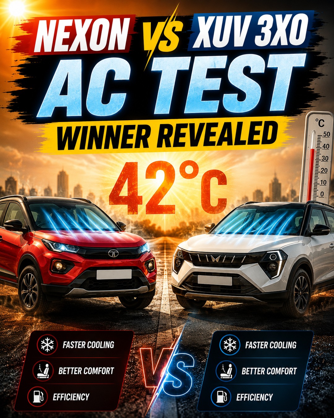Tata Nexon versus XUV 3XO AC test winner revealed social comparison graphic